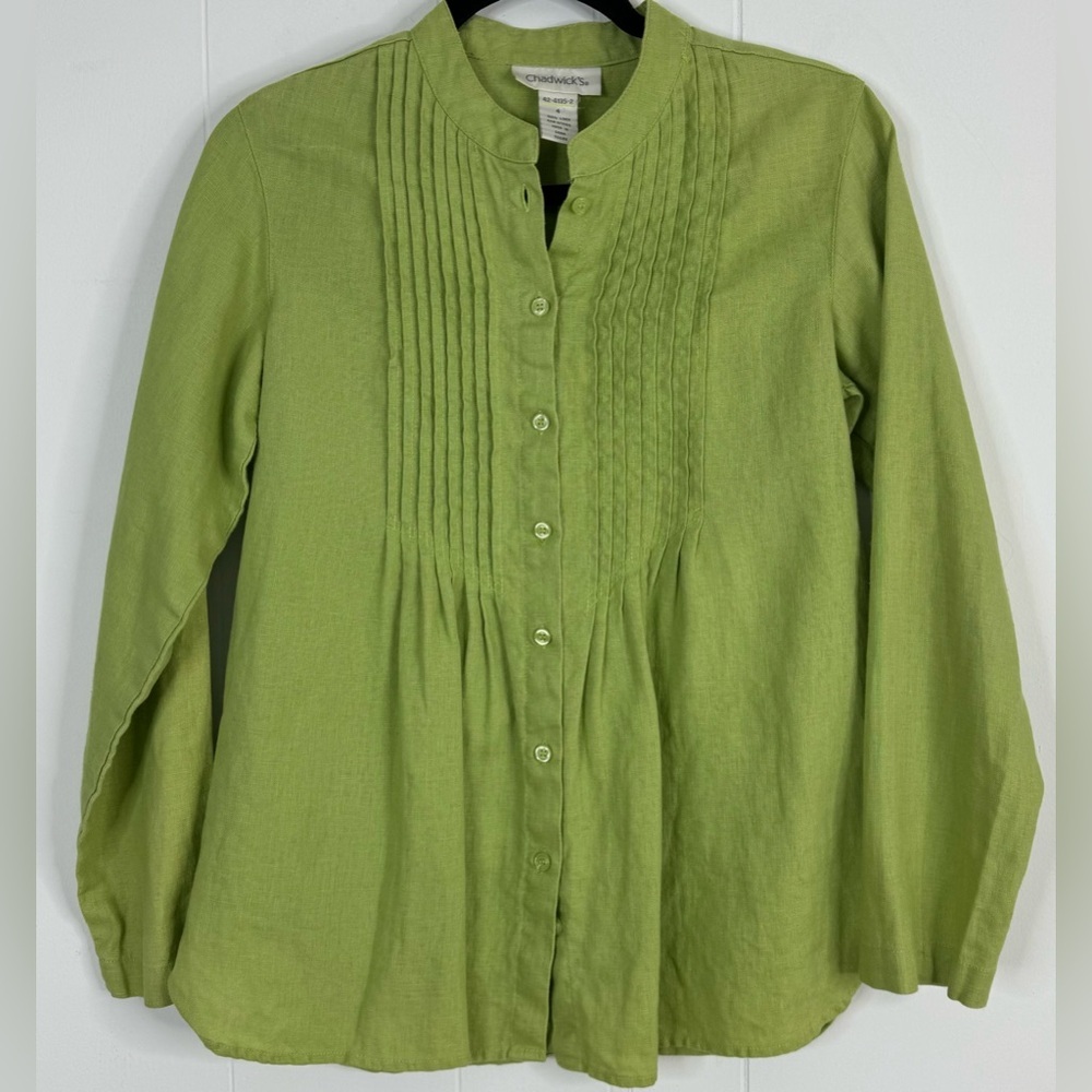 Chadwick’s 100% Linen Long Sleeve Pleated Tunic Blouse VTG Size 4